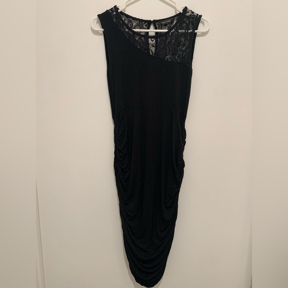 Maternity Stork and Babe black dress with lace design, size medium